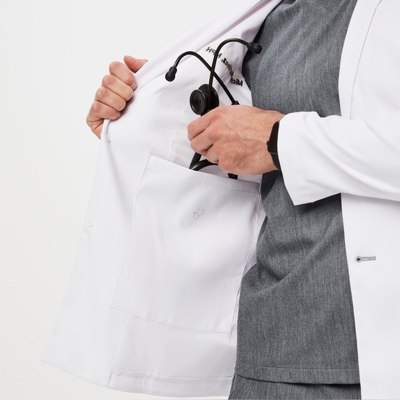 [S]Figs Classic Men Harlem White Slim Short Lab Coat Jacket - Picture 8 of 16